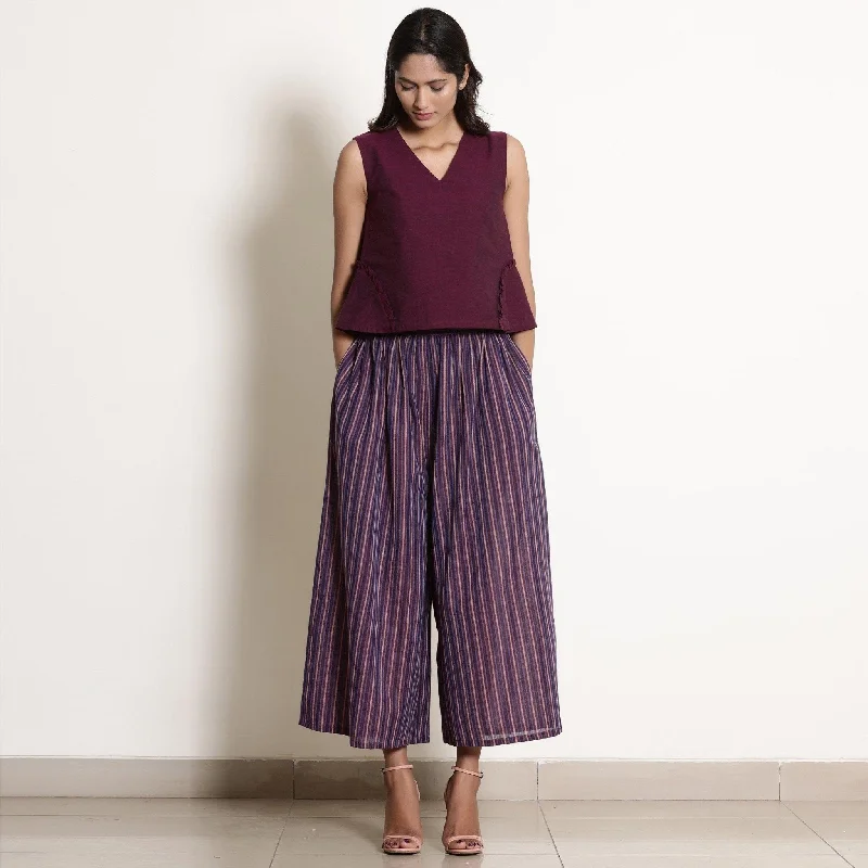 Plus Size Women's Elastic - Waist Culottes in Earth TonesBerry Wine Striped Cotton Elasticated Flared Culottes Plus Size Women's Elastic - Waist Culottes in Earth TonesBerry Wine Striped Cotton Elasticated Flared Culottes