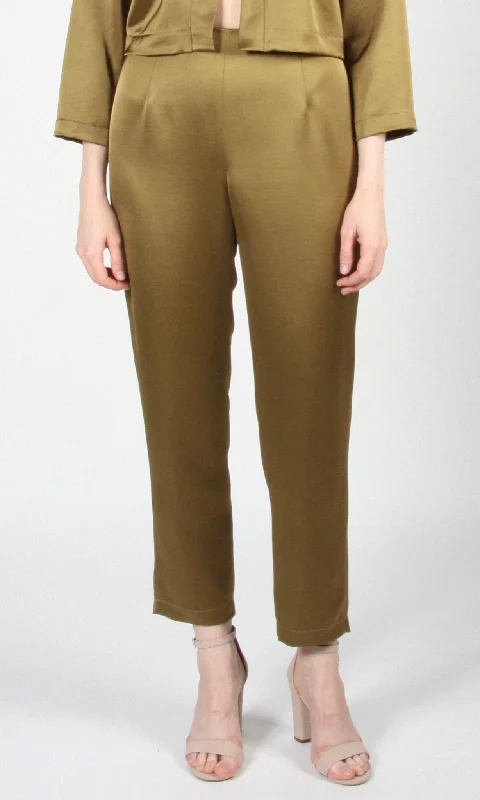 Tapered Leg Women's Wool Blend Trousers for WinterParakeet Pant - Golden Olive