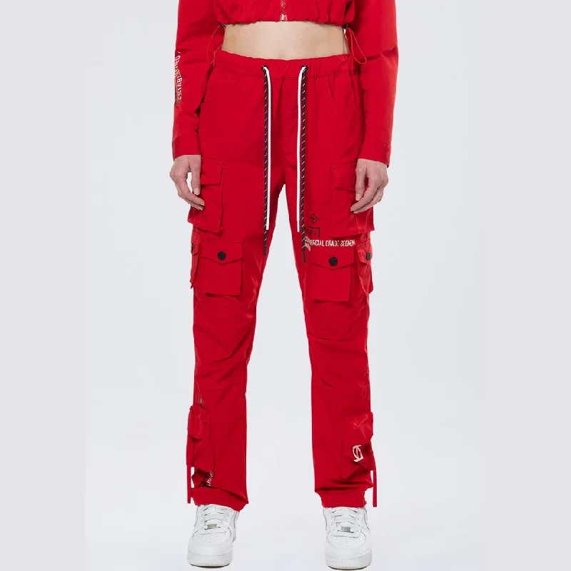 Bell - Bottom Style Women's Denim Pants with Embroidered DetailsRelaxed Utility Slouched Pants - True Red Bell - Bottom Style Women's Denim Pants with Embroidered DetailsRelaxed Utility Slouched Pants - True Red