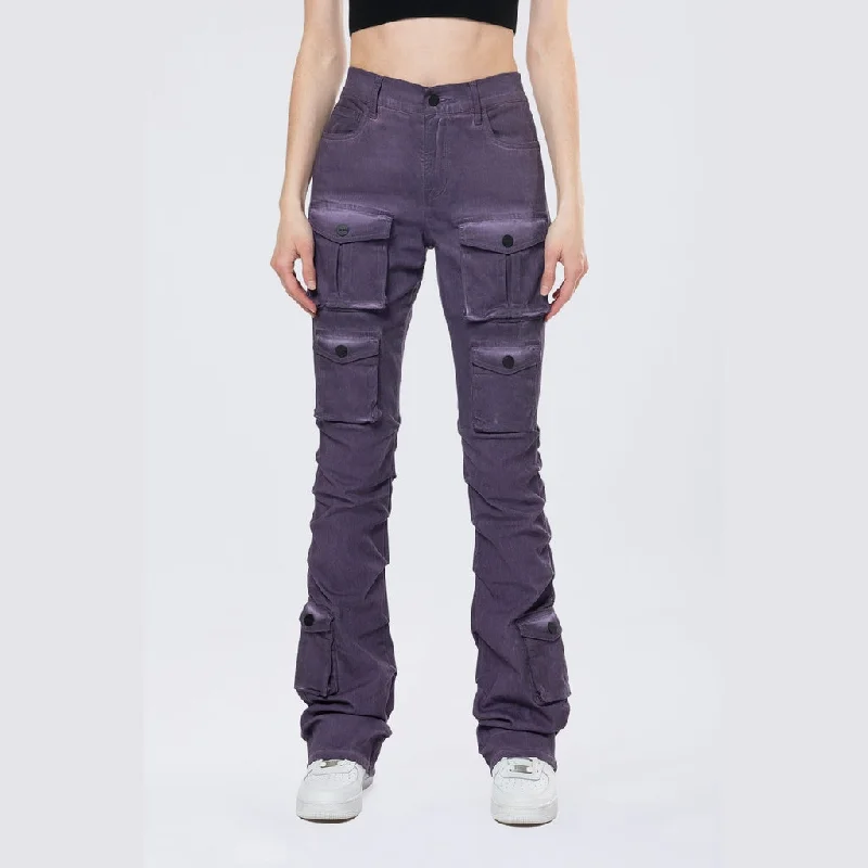 Capri Length Women's Printed Yoga Pants for Workout SessionsStacked Pigment Dyed Twill Pants - Purple