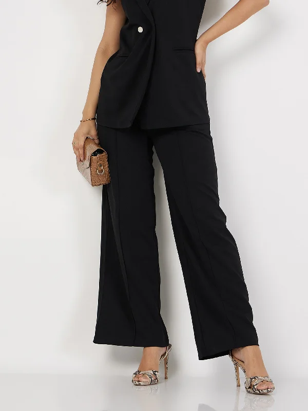 Plus Size Women's Patchwork - Design Jeans for a Unique AppearanceWomen Black Front Dart Palazzo Pants Plus Size Women's Patchwork - Design Jeans for a Unique AppearanceWomen Black Front Dart Palazzo Pants