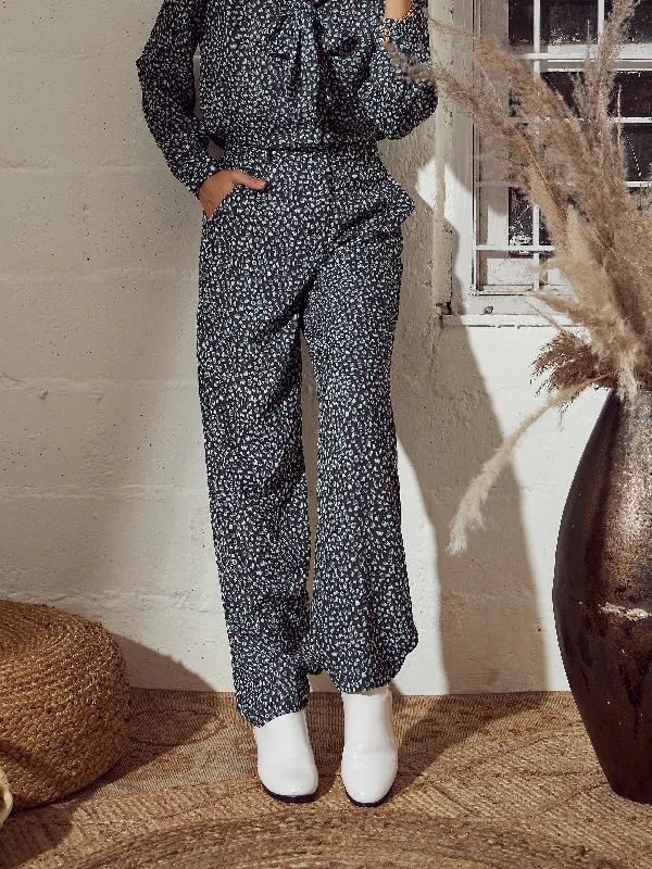 Tapered Leg Women's Wool Blend Trousers for WinterWomen Grey Animal Straight Pants