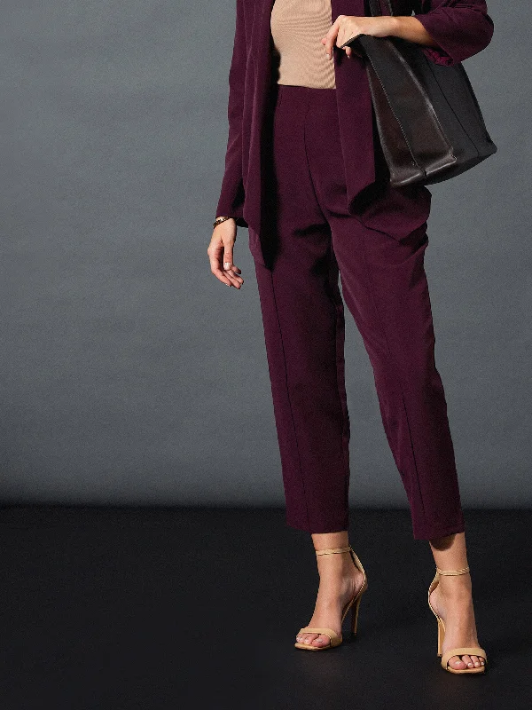 Straight - Leg Women's Vegan Leather Pants for a Chic LookWomen Maroon Front Darted Balloon Fit Pants Straight - Leg Women's Vegan Leather Pants for a Chic LookWomen Maroon Front Darted Balloon Fit Pants