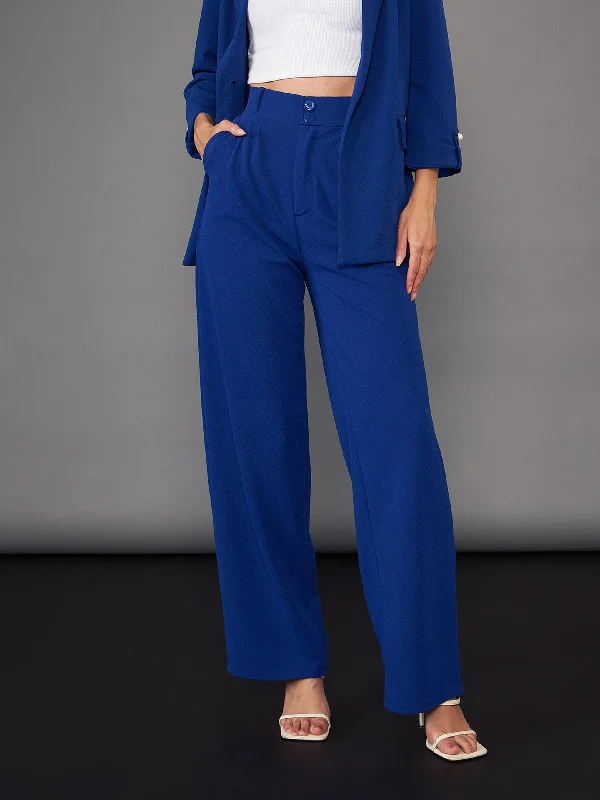 Plus Size Women's Patchwork - Design Jeans for a Unique AppearanceWomen Royal Blue Pleated Straight Pants Plus Size Women's Patchwork - Design Jeans for a Unique AppearanceWomen Royal Blue Pleated Straight Pants