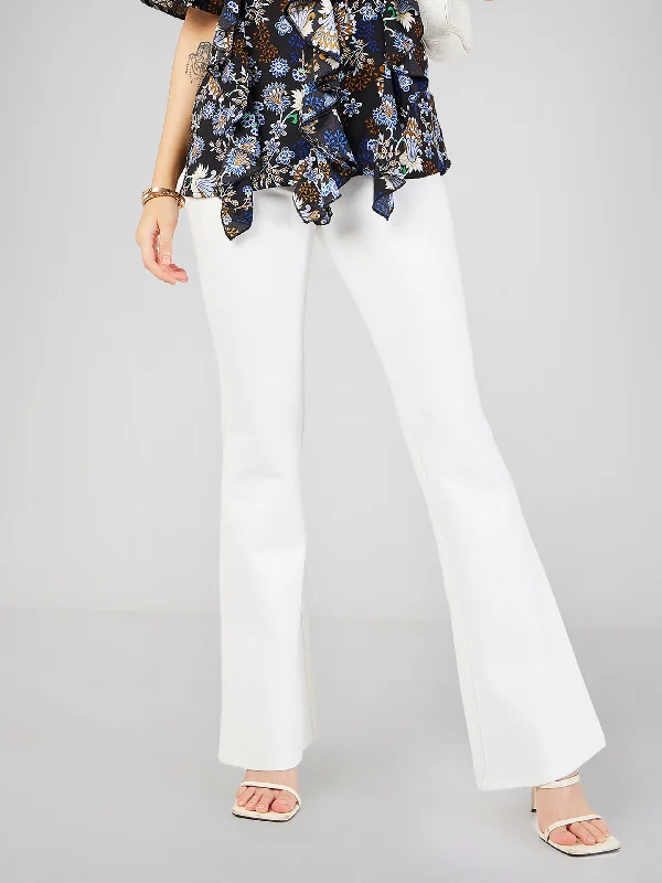Bell - Bottom Style Women's Denim Pants with Embroidered DetailsWomen White Bell Bottom 4-Way Stretch Pants Bell - Bottom Style Women's Denim Pants with Embroidered DetailsWomen White Bell Bottom 4-Way Stretch Pants