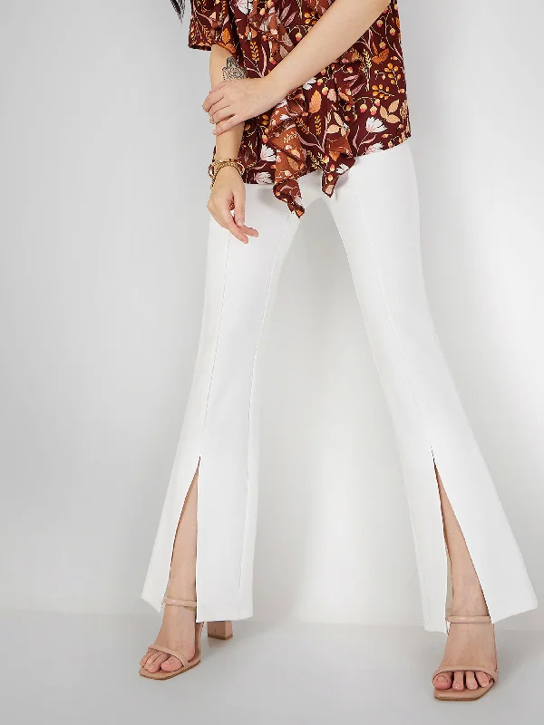 Plus Size Women's Pleated Front Dress Pants for Office WearWomen White Roma Front Slit Bell Bottom Pants Plus Size Women's Pleated Front Dress Pants for Office WearWomen White Roma Front Slit Bell Bottom Pants