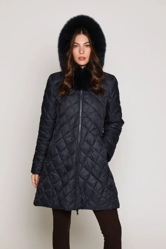 Plus size women's wool blend coats for a warm and stylish winter#1281HD Reversible Down & Rabbit Coat with Diamond-Shaped Quilt Plus size women's wool blend coats for a warm and stylish winter#1281HD Reversible Down & Rabbit Coat with Diamond-Shaped Quilt