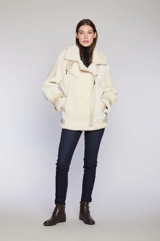 Women's reversible down coats with two - tone designs for versatile styling#126 Plush Shearling Moto Jacket $500 Women's reversible down coats with two - tone designs for versatile styling#126 Plush Shearling Moto Jacket $500