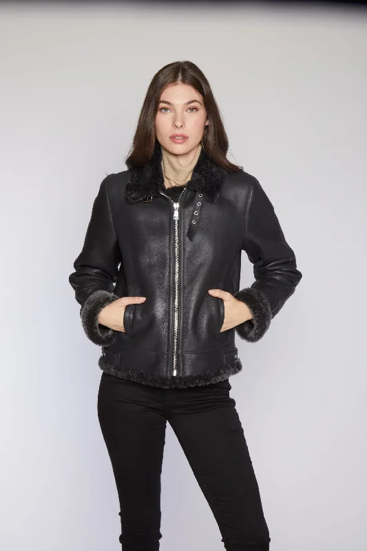 Checkered women's wool coats in a classic pattern for a timeless style#370 Genuine Shearling Flight Jacket SPECIAL $550.00 Checkered women's wool coats in a classic pattern for a timeless style#370 Genuine Shearling Flight Jacket SPECIAL $550.00