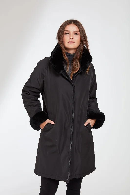Women's longline double - breasted camel coats for a sophisticated look#8190 Water-Resistant Storm Coat Reverses to Layered Shearling Women's longline double - breasted camel coats for a sophisticated look#8190 Water-Resistant Storm Coat Reverses to Layered Shearling