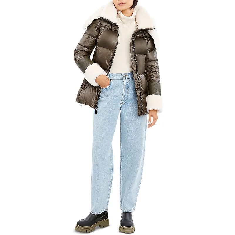 Embroidered women's cotton coats in a bohemian pattern for a unique designAspen Womens Shearling Trim Down Puffer Jacket Embroidered women's cotton coats in a bohemian pattern for a unique designAspen Womens Shearling Trim Down Puffer Jacket