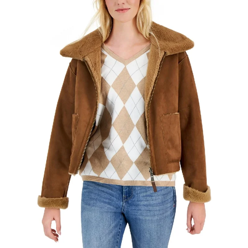 Women's knee - length wool blend coats with a fur collar for added warmthWomens Faux Suede Reversible Motorcycle Jacket Women's knee - length wool blend coats with a fur collar for added warmthWomens Faux Suede Reversible Motorcycle Jacket