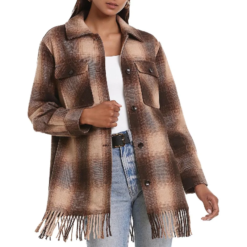 Water - resistant women's trench coats with adjustable cuffs for rainy daysWomens Plaid Fringe Shirt Jacket Water - resistant women's trench coats with adjustable cuffs for rainy daysWomens Plaid Fringe Shirt Jacket