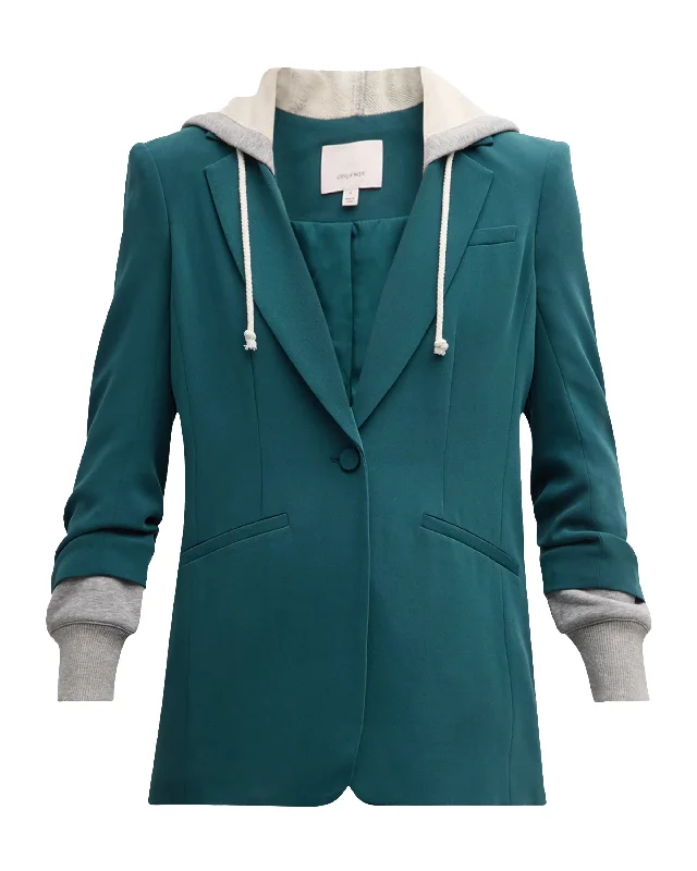 Women's knee - length wool blend coats with a fur collar for added warmthCinq a Sept Women's Hooded Khloe Jacket, Green Onyx/Heather Grey Women's knee - length wool blend coats with a fur collar for added warmthCinq a Sept Women's Hooded Khloe Jacket, Green Onyx/Heather Grey