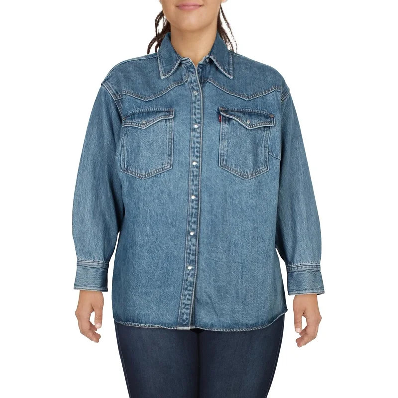 Quilted down women's coats with removable hoods for outdoor activitiesPlus Womens Cotton Long Sleeve Denim Jacket Quilted down women's coats with removable hoods for outdoor activitiesPlus Womens Cotton Long Sleeve Denim Jacket