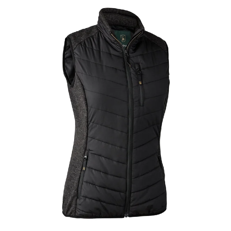 Long women's mac coats in a lightweight fabric for spring showersDeerhunter Womens Caroline Padded Waistcoat with knit Black Long women's mac coats in a lightweight fabric for spring showersDeerhunter Womens Caroline Padded Waistcoat with knit Black