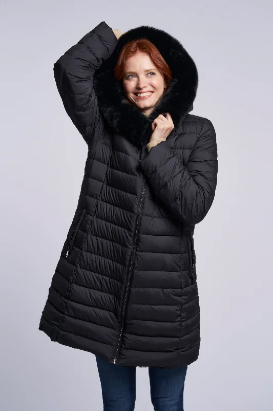 Women's long - sleeve wool coats in a houndstooth pattern for a classic charm#2281HD Horizontal Down coat Reverses to Sheared Layered Rabbit fox hood. Women's long - sleeve wool coats in a houndstooth pattern for a classic charm#2281HD Horizontal Down coat Reverses to Sheared Layered Rabbit fox hood.