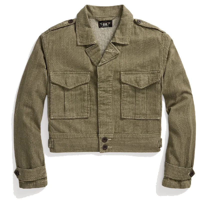 Long women's mac coats in a lightweight fabric for spring showersRRL by Ralph Lauren Womens Olive Slub Denim Jacket Olive Long women's mac coats in a lightweight fabric for spring showersRRL by Ralph Lauren Womens Olive Slub Denim Jacket Olive