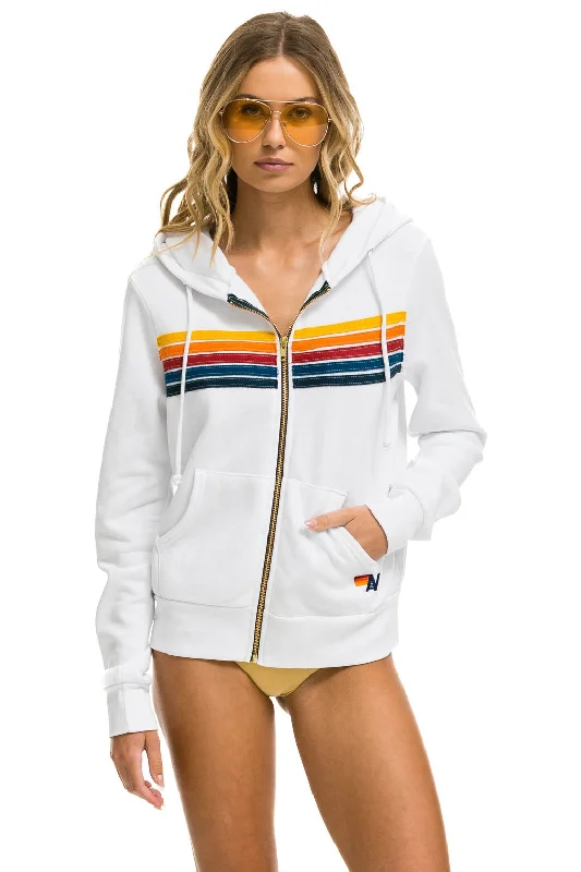 Women's hoodie with a glittery print for a glamorous and sparkly appearance5 STRIPE HOODIE - WHITE Women's hoodie with a glittery print for a glamorous and sparkly appearance5 STRIPE HOODIE - WHITE