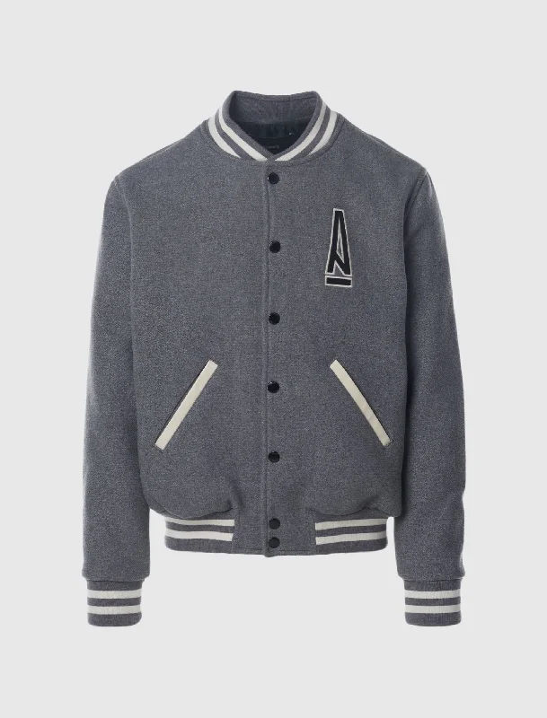 Women's cropped leather jackets with silver zippers for a punk - inspired outfitA MA MANIÉRE LEGACY GREY VARSITY JACKET Women's cropped leather jackets with silver zippers for a punk - inspired outfitA MA MANIÉRE LEGACY GREY VARSITY JACKET