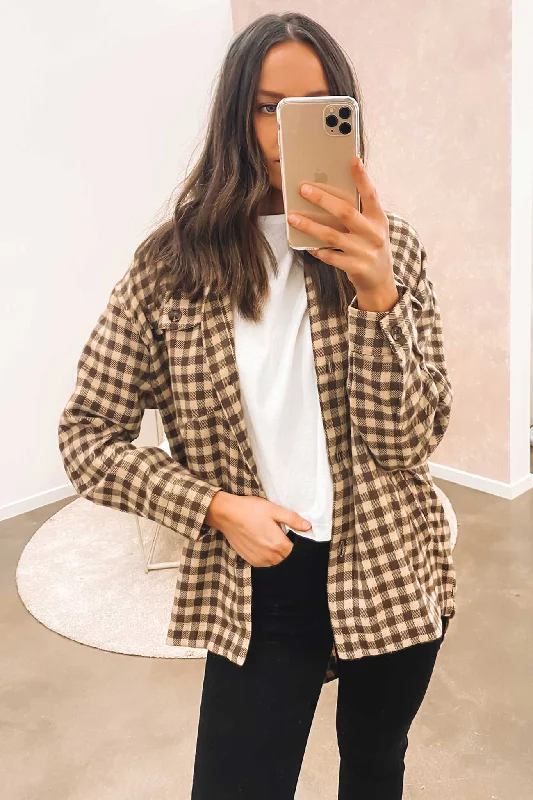 Women's bomber jackets with floral embroidery for a feminine and unique designAries Shacket Brown Women's bomber jackets with floral embroidery for a feminine and unique designAries Shacket Brown