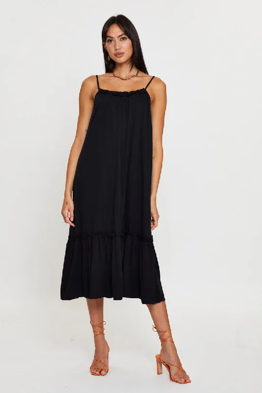 Ball Gown Women Dress with a Full Skirt for a Princess - like LookBlack A Line Dress Sleeveless Midi Ball Gown Women Dress with a Full Skirt for a Princess - like LookBlack A Line Dress Sleeveless Midi