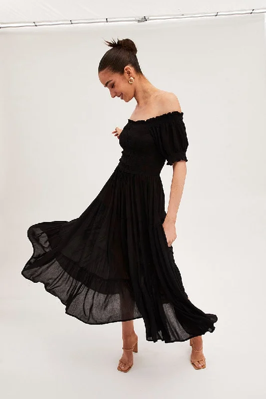 Plus Size Women Dress with a Flattering A - Line Cut for Comfort and StyleBlack Maxi Dress Puff Sleeve Square Neck Plus Size Women Dress with a Flattering A - Line Cut for Comfort and StyleBlack Maxi Dress Puff Sleeve Square Neck