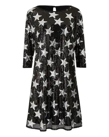 Pleated Women Dress with a Timeless and Elegant TextureBlack Star Sequin Tunic Dress Pleated Women Dress with a Timeless and Elegant TextureBlack Star Sequin Tunic Dress