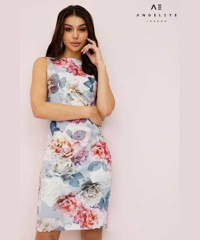 Sleeveless Women Dress in Bright Colors for Summer PartiesBlue Floral Bodycon Dress