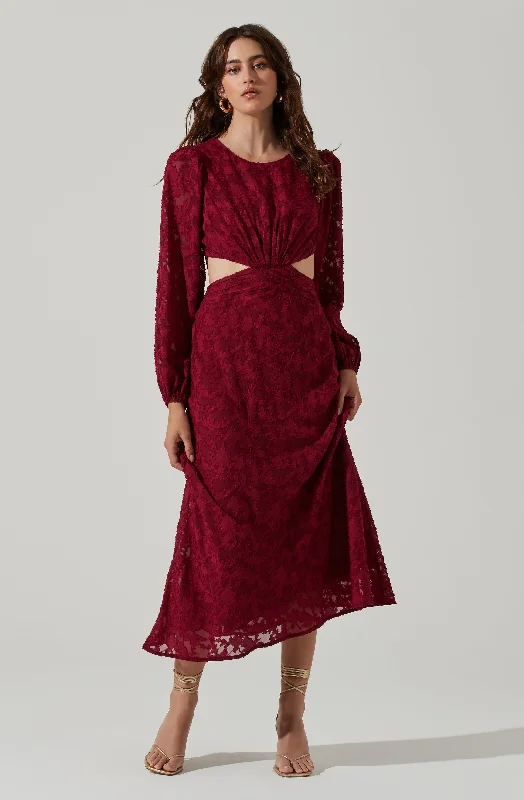Plus Size Women Dress with a Flattering A - Line Cut for Comfort and StyleBurnout Long Sleeve Cutout Midi Dress Plus Size Women Dress with a Flattering A - Line Cut for Comfort and StyleBurnout Long Sleeve Cutout Midi Dress
