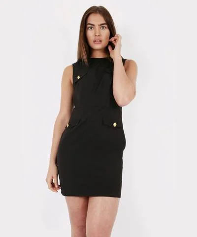 Ball Gown Women Dress with a Full Skirt for a Princess - like LookButton Detail Mini Dress Black Ball Gown Women Dress with a Full Skirt for a Princess - like LookButton Detail Mini Dress Black