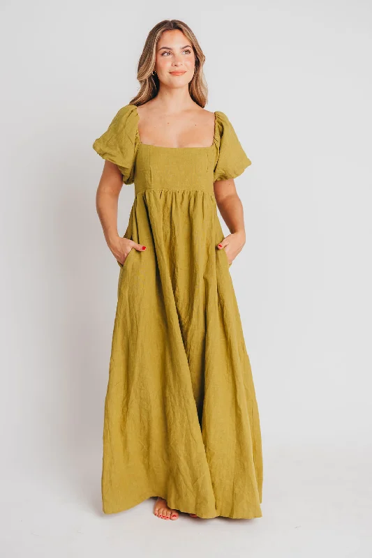 Strapless Women Dress with a Built - in Bra for Comfort and SupportCandace Maxi Dress in Olive - 100% Linen - Bump Friendly Strapless Women Dress with a Built - in Bra for Comfort and SupportCandace Maxi Dress in Olive - 100% Linen - Bump Friendly