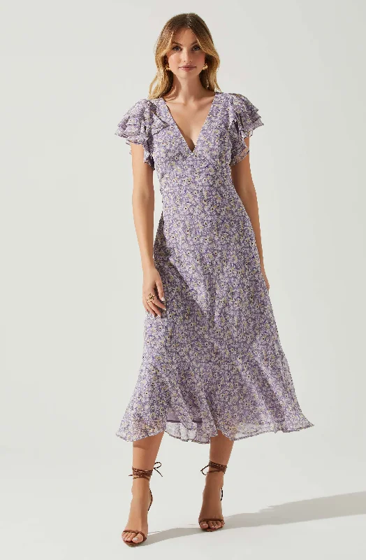 Mermaid - Style Women Dress with a Fitted Silhouette for Special OccasionsCelestine Floral Ruffle Midi Dress Mermaid - Style Women Dress with a Fitted Silhouette for Special OccasionsCelestine Floral Ruffle Midi Dress