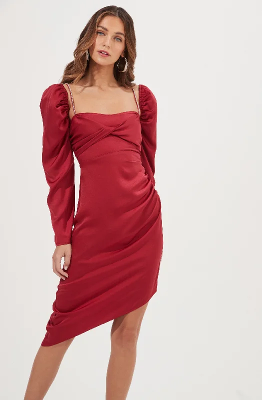 Backless Women Dress for a Sexy and Alluring Look at Evening EventsClaudina Rhinestone Embellished Satin Long Sleeve Midi Dress Backless Women Dress for a Sexy and Alluring Look at Evening EventsClaudina Rhinestone Embellished Satin Long Sleeve Midi Dress