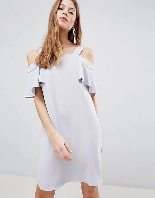 Strapless Women Dress with a Built - in Bra for Comfort and SupportCold Shoulder Shift Dress Grey Strapless Women Dress with a Built - in Bra for Comfort and SupportCold Shoulder Shift Dress Grey