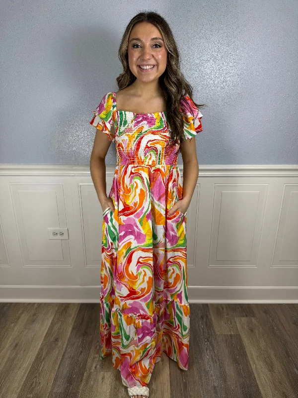 Plus Size Women Dress with a Flattering A - Line Cut for Comfort and StyleMulticolored marbled maxi Plus Size Women Dress with a Flattering A - Line Cut for Comfort and StyleMulticolored marbled maxi
