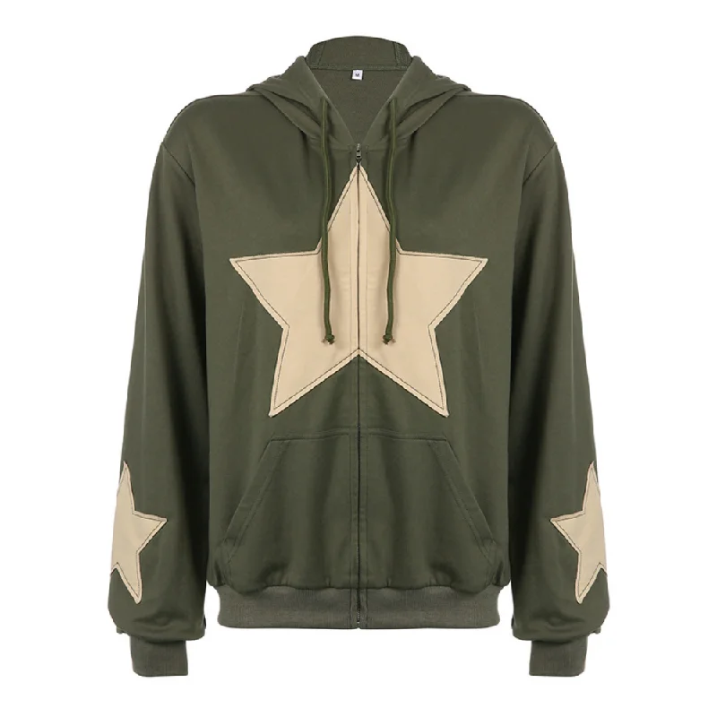 Women's graphic - printed sweatshirt featuring floral patterns for a feminine touchHigh Street Star Patch Hoodie Women's graphic - printed sweatshirt featuring floral patterns for a feminine touchHigh Street Star Patch Hoodie