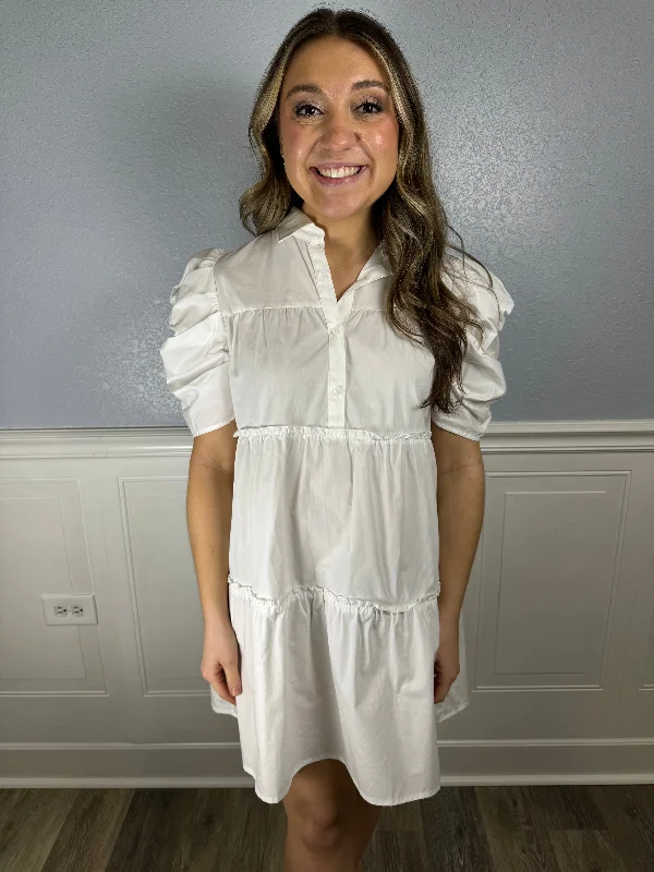 Little Black Women Dress with Sequins for a Glamorous Night OutWhite puff sleeve collared dress Little Black Women Dress with Sequins for a Glamorous Night OutWhite puff sleeve collared dress