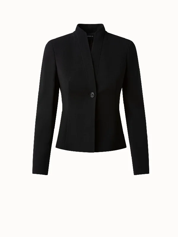 Women's bomber jackets with a holographic finish for a futuristic and eye - catching lookCropped One-Button Double Face Wool Blazer