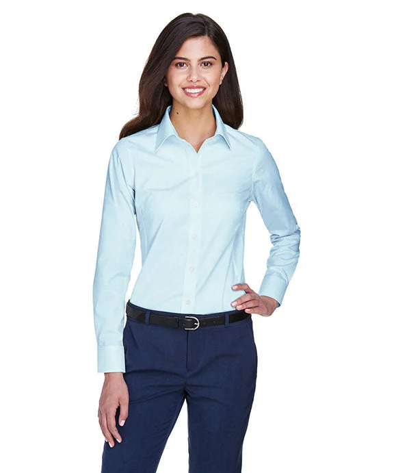 Women's cropped sweatshirt with a slogan graphic for a fun and expressive lookD630W - Devon & Jones Ladies Crown Woven Collection™ Solid Oxford