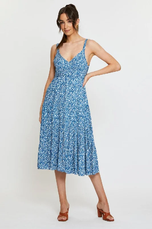Backless Women Dress for a Sexy and Alluring Look at Evening EventsDaisy Print Midi Dress Sleeveless V Neck Backless Women Dress for a Sexy and Alluring Look at Evening EventsDaisy Print Midi Dress Sleeveless V Neck