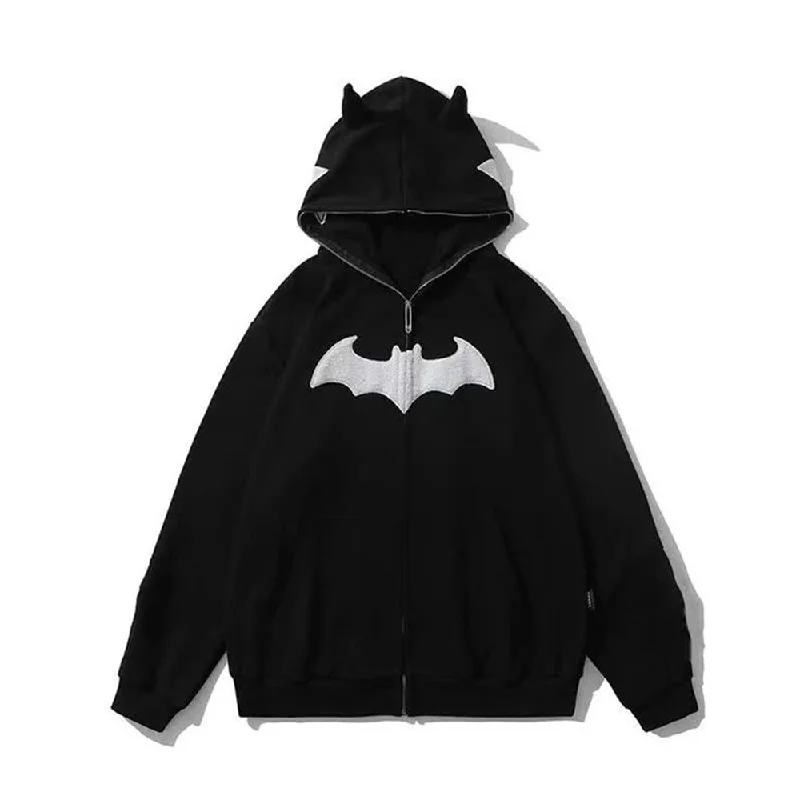 Women's crew - neck sweatshirt in a heather gray shade for a classic and versatile option?Dark Goth Bat Embroidery Hoodie Women's crew - neck sweatshirt in a heather gray shade for a classic and versatile option?Dark Goth Bat Embroidery Hoodie