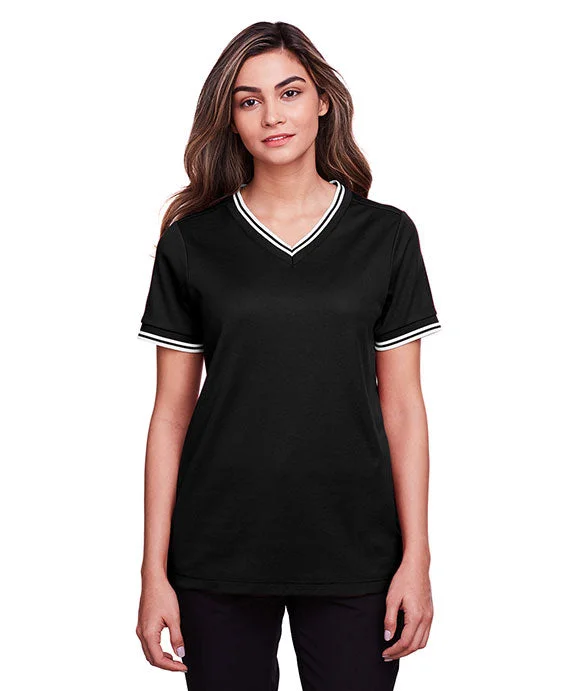 Women's long - sleeve cropped sweatshirt with ribbed cuffs for a snug fitDG20CW - Devon & Jones CrownLux Performance® Ladies Plaited Tipped V-Neck Top | Black/White Women's long - sleeve cropped sweatshirt with ribbed cuffs for a snug fitDG20CW - Devon & Jones CrownLux Performance® Ladies Plaited Tipped V-Neck Top | Black/White