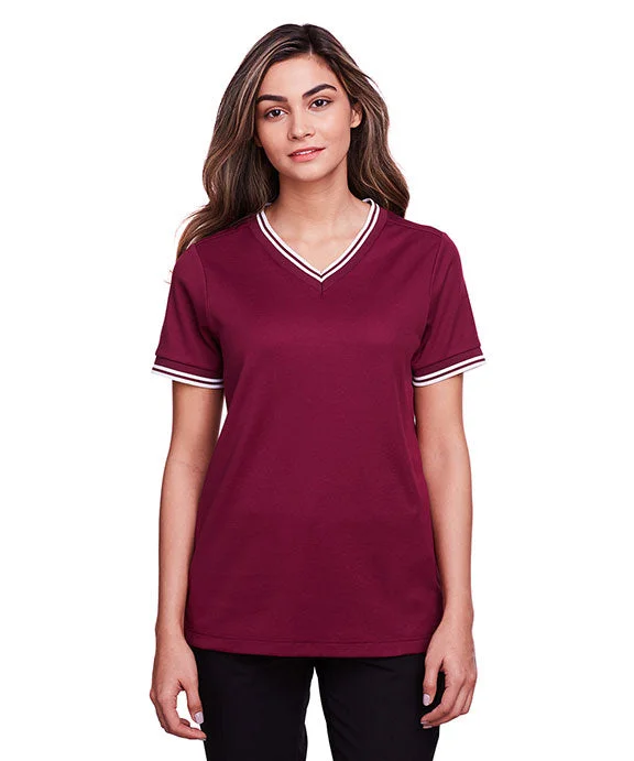 Women's graphic - printed sweatshirt featuring floral patterns for a feminine touchDG20CW - Devon & Jones CrownLux Performance® Ladies Plaited Tipped V-Neck Top | Burgundy/White Women's graphic - printed sweatshirt featuring floral patterns for a feminine touchDG20CW - Devon & Jones CrownLux Performance® Ladies Plaited Tipped V-Neck Top | Burgundy/White