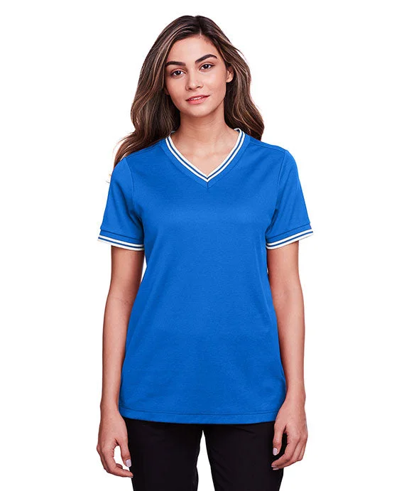 Women's fleece - lined hoodie with thumbholes for warmth in winterDG20CW - Devon & Jones CrownLux Performance® Ladies Plaited Tipped V-Neck Top | French Blue/White Women's fleece - lined hoodie with thumbholes for warmth in winterDG20CW - Devon & Jones CrownLux Performance® Ladies Plaited Tipped V-Neck Top | French Blue/White
