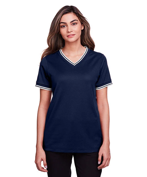 Women's oversized cropped hoodie with drawstrings for a trendy lookDG20CW - Devon & Jones CrownLux Performance® Ladies Plaited Tipped V-Neck Top | Navy/White Women's oversized cropped hoodie with drawstrings for a trendy lookDG20CW - Devon & Jones CrownLux Performance® Ladies Plaited Tipped V-Neck Top | Navy/White
