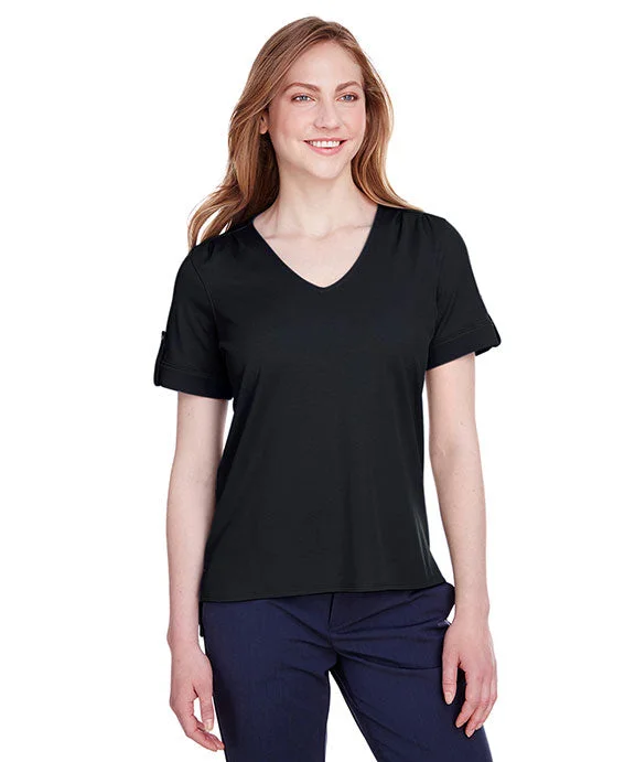 Women's zip - front sweatshirt with contrast stitching for a sporty aestheticDG20WB - Devon & Jones Ladies CrownLux Performance™ Plaited Rolled-Sleeve Top | Black Women's zip - front sweatshirt with contrast stitching for a sporty aestheticDG20WB - Devon & Jones Ladies CrownLux Performance™ Plaited Rolled-Sleeve Top | Black