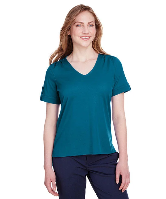 Women's cropped sweatshirt with a lace - trimmed hem for a romantic lookDG20WB - Devon & Jones Ladies CrownLux Performance™ Plaited Rolled-Sleeve Top | Dark Teal Women's cropped sweatshirt with a lace - trimmed hem for a romantic lookDG20WB - Devon & Jones Ladies CrownLux Performance™ Plaited Rolled-Sleeve Top | Dark Teal