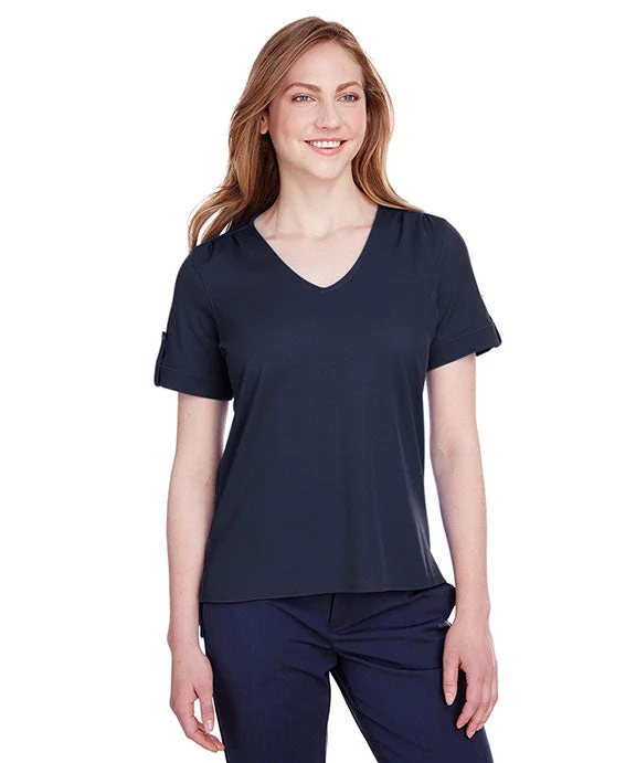 Women's quarter - zip sweatshirt made of organic cotton for eco - conscious fashionDG20WB - Devon & Jones Ladies CrownLux Performance™ Plaited Rolled-Sleeve Top | Navy Women's quarter - zip sweatshirt made of organic cotton for eco - conscious fashionDG20WB - Devon & Jones Ladies CrownLux Performance™ Plaited Rolled-Sleeve Top | Navy