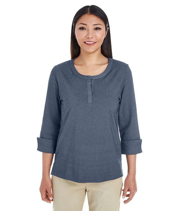Women's hoodie with a detachable hood for customizable stylingDG230W - Devon & Jones Ladies Central Cotton Blend Mélange Knit Top | Navy Heather Women's hoodie with a detachable hood for customizable stylingDG230W - Devon & Jones Ladies Central Cotton Blend Mélange Knit Top | Navy Heather